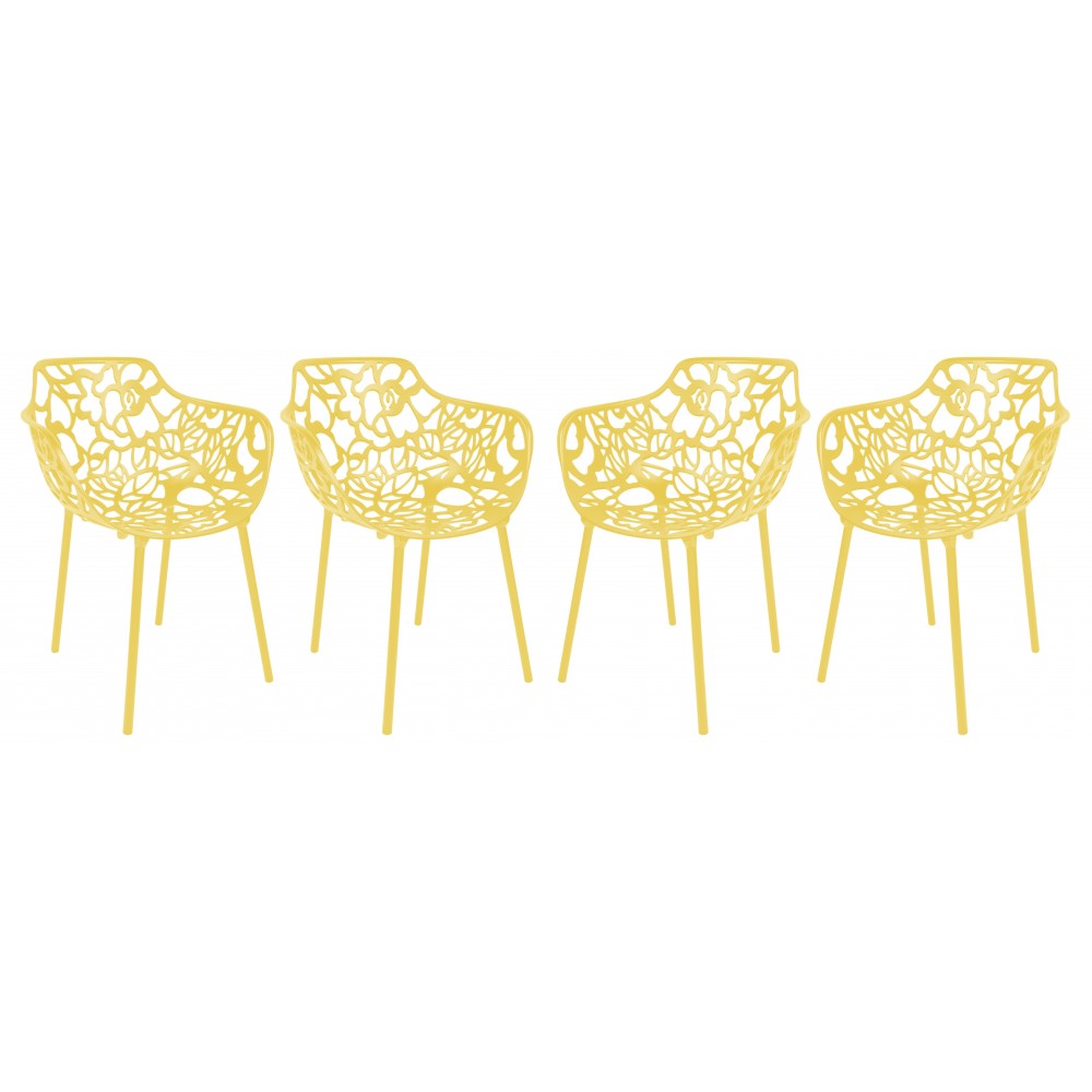 LeisureMod Modern Devon Aluminum Armchair, Set of 4, Yellow, DCA23Y4