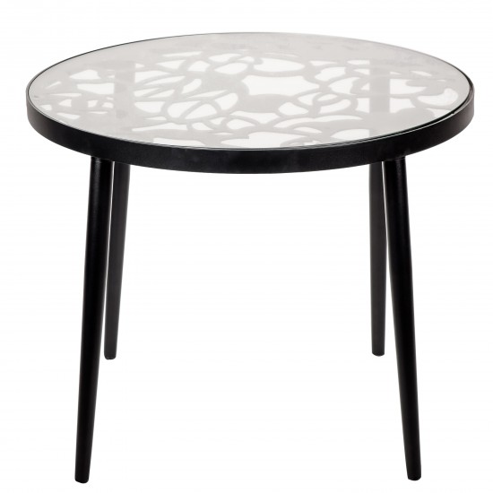 Tree Design Glass Top Aluminum Base Indoor Outdoor End Table, Black, DT20BL