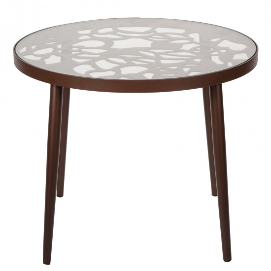 Tree Design Glass Top Aluminum Base Indoor Outdoor End Table, Brown, DT20BR