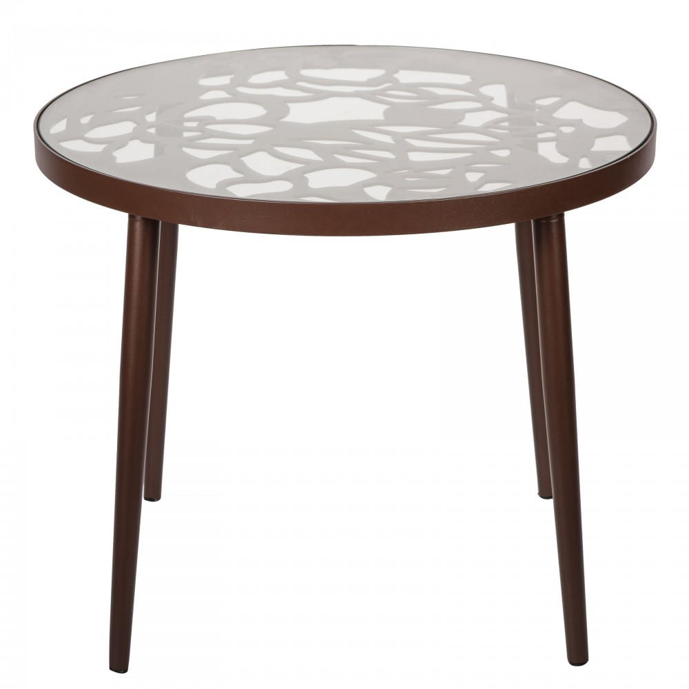 Tree Design Glass Top Aluminum Base Indoor Outdoor End Table, Brown, DT20BR