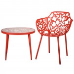 Devon Tree Design Glass Top Aluminum Base Indoor Outdoor End Table, Red, DT20R