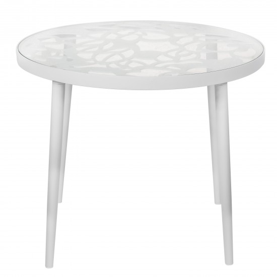 Devon Tree Design Glass Top Aluminum Base Indoor Outdoor End Table, White, DT20W