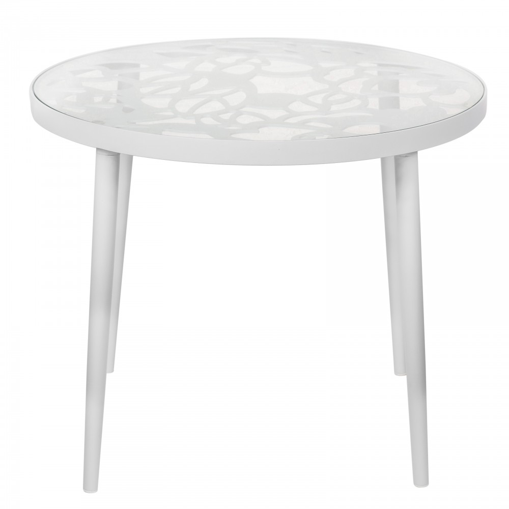 Devon Tree Design Glass Top Aluminum Base Indoor Outdoor End Table, White, DT20W