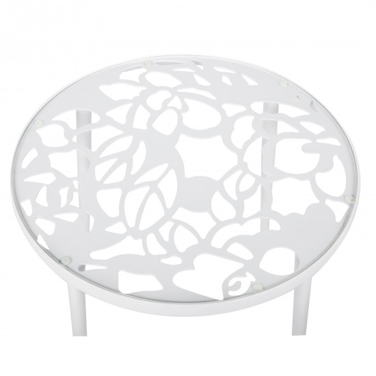 Devon Tree Design Glass Top Aluminum Base Indoor Outdoor End Table, White, DT20W