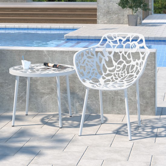 Devon Tree Design Glass Top Aluminum Base Indoor Outdoor End Table, White, DT20W