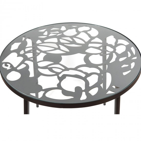 Tree Design Glass Top Indoor Outdoor Bistro Dining Table, Black, DT31BL