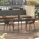 Tree Design Glass Top Indoor Outdoor Bistro Dining Table, Brown, DT31BR