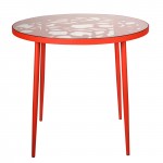 Tree Design Glass Top Indoor Outdoor Bistro Dining Table, Red, DT31R