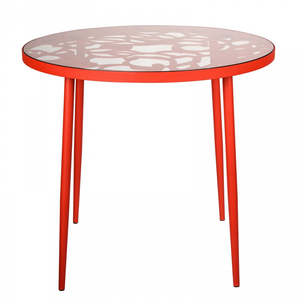 Tree Design Glass Top Indoor Outdoor Bistro Dining Table, Red, DT31R