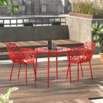 Tree Design Glass Top Indoor Outdoor Bistro Dining Table, Red, DT31R