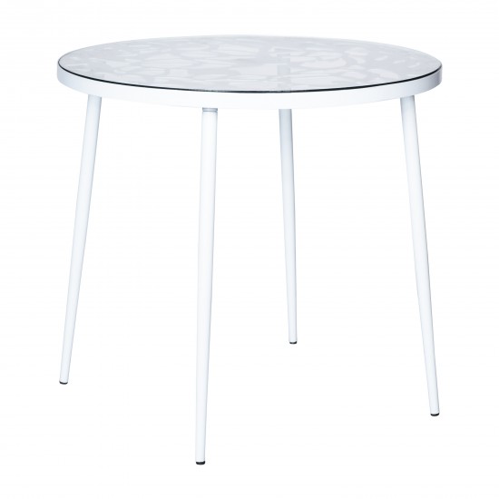 Tree Design Glass Top Indoor Outdoor Bistro Dining Table, White, DT31W