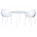 Tree Design Glass Top Indoor Outdoor Bistro Dining Table, White, DT31W