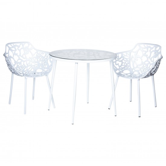 Tree Design Glass Top Indoor Outdoor Bistro Dining Table, White, DT31W