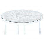 Tree Design Glass Top Indoor Outdoor Bistro Dining Table, White, DT31W