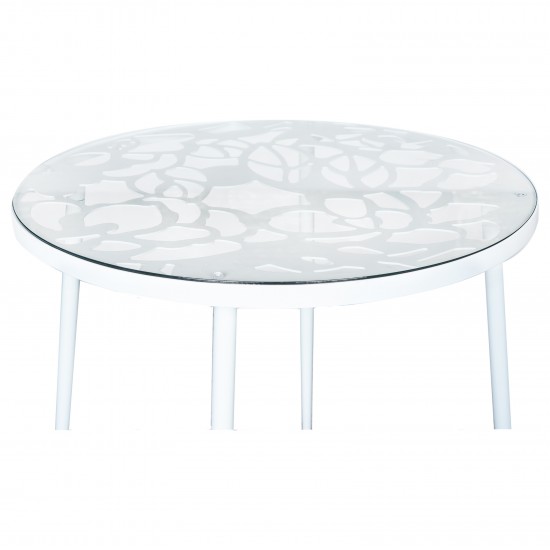 Tree Design Glass Top Indoor Outdoor Bistro Dining Table, White, DT31W