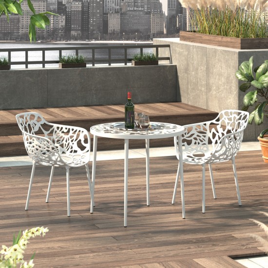 Tree Design Glass Top Indoor Outdoor Bistro Dining Table, White, DT31W