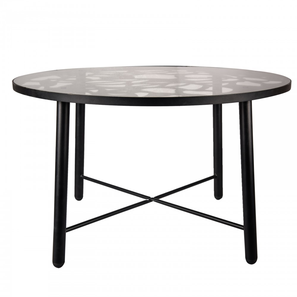 Tree Design Glass Top Aluminum Base Indoor Outdoor Dining Table, Black, DT48BL