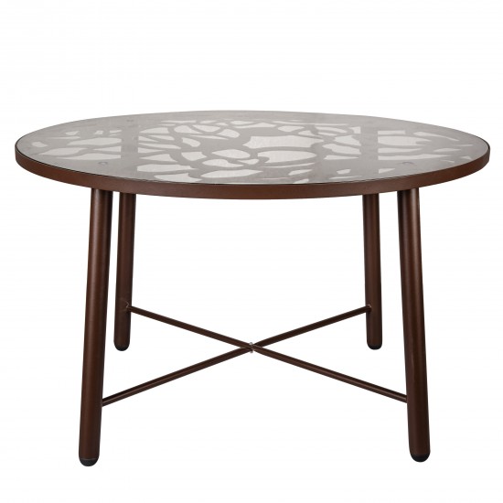 Tree Design Glass Top Aluminum Base Indoor Outdoor Dining Table, Brown, DT48BR