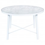 Tree Design Glass Top Aluminum Base Indoor Outdoor Dining Table, White, DT48W