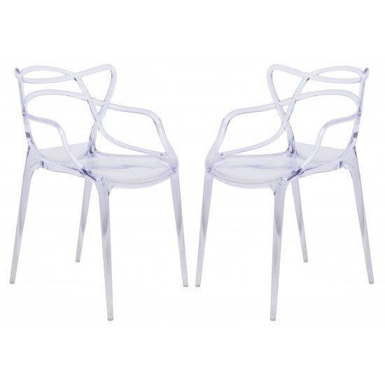 LeisureMod Milan Modern Wire Design Chair, Set of 2, Clear, MW17CL2