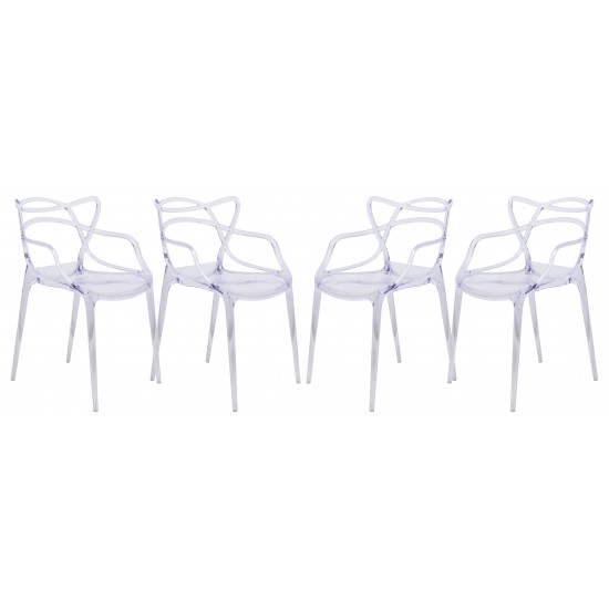 LeisureMod Milan Modern Wire Design Chair, Set of 4, Clear, MW17CL4