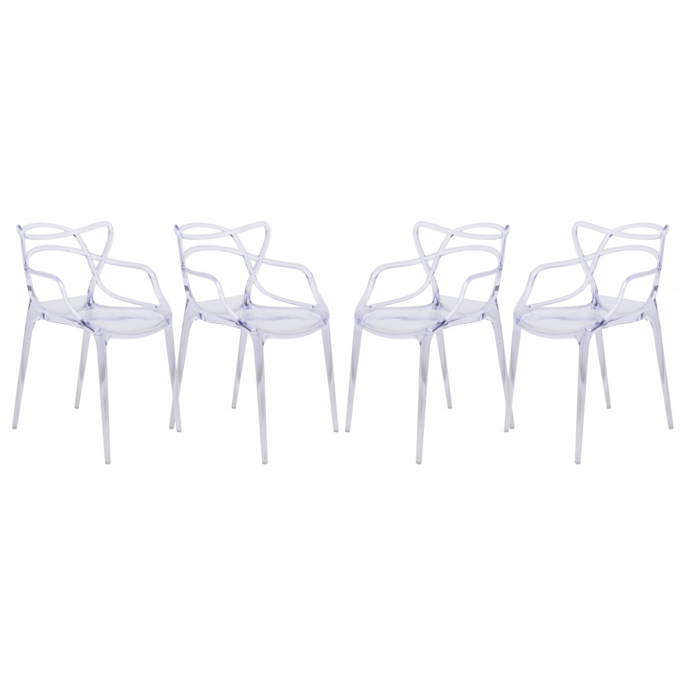 LeisureMod Milan Modern Wire Design Chair, Set of 4, Clear, MW17CL4