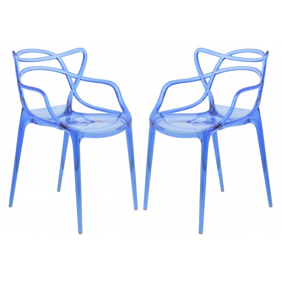 LeisureMod Milan Modern Wire Design Chair, Set of 2, Blue, MW17TBU2