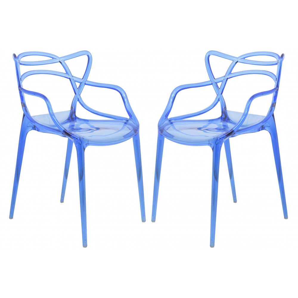 LeisureMod Milan Modern Wire Design Chair, Set of 2, Blue, MW17TBU2