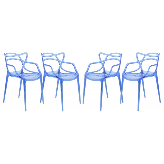 LeisureMod Milan Modern Wire Design Chair, Set of 4, Blue, MW17TBU4