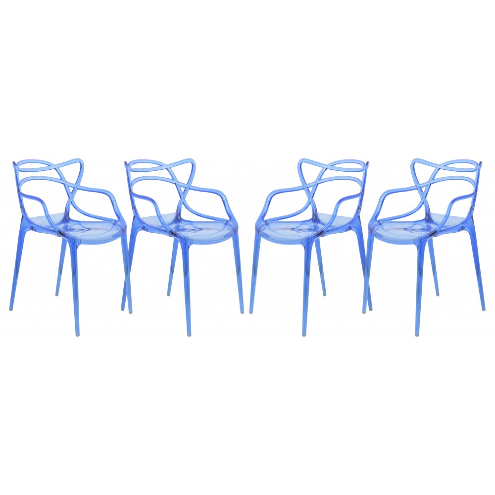 LeisureMod Milan Modern Wire Design Chair, Set of 4, Blue, MW17TBU4