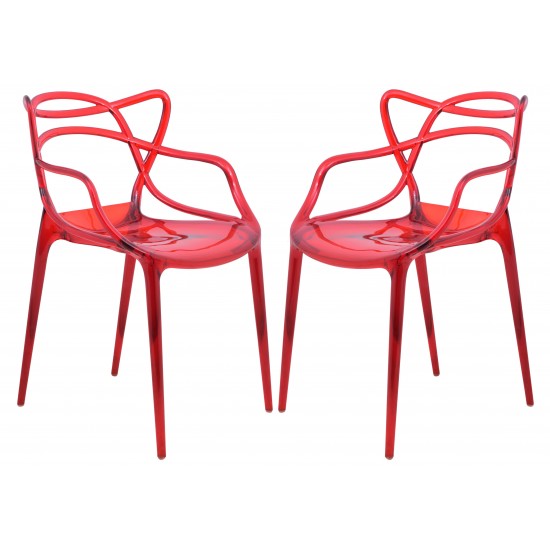 LeisureMod Milan Modern Wire Design Chair, Set of 2, Red, MW17TR2