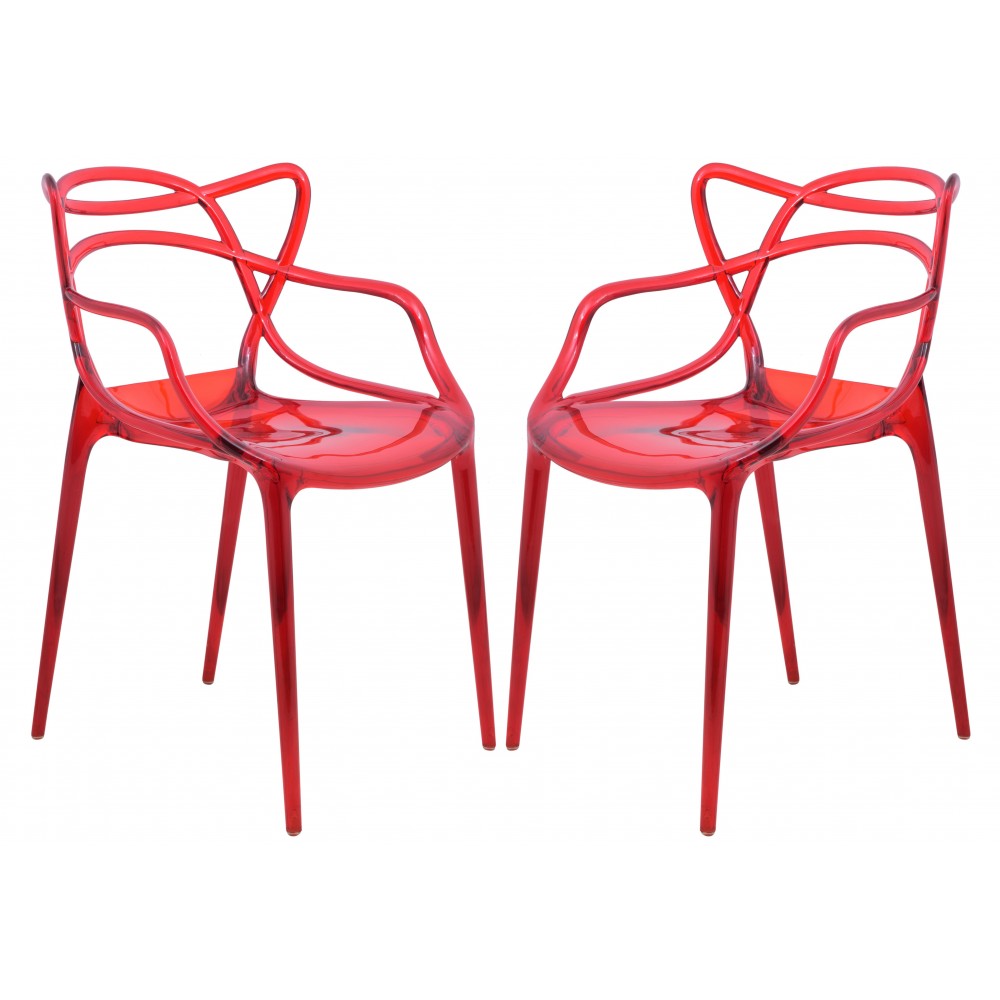 LeisureMod Milan Modern Wire Design Chair, Set of 2, Red, MW17TR2