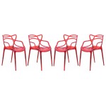 LeisureMod Milan Modern Wire Design Chair, Set of 4, Red, MW17TR4