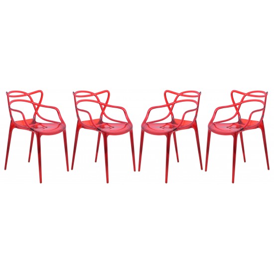 LeisureMod Milan Modern Wire Design Chair, Set of 4, Red, MW17TR4