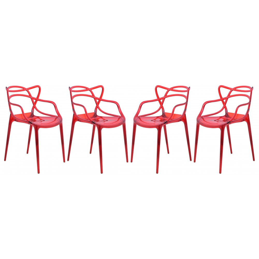 LeisureMod Milan Modern Wire Design Chair, Set of 4, Red, MW17TR4