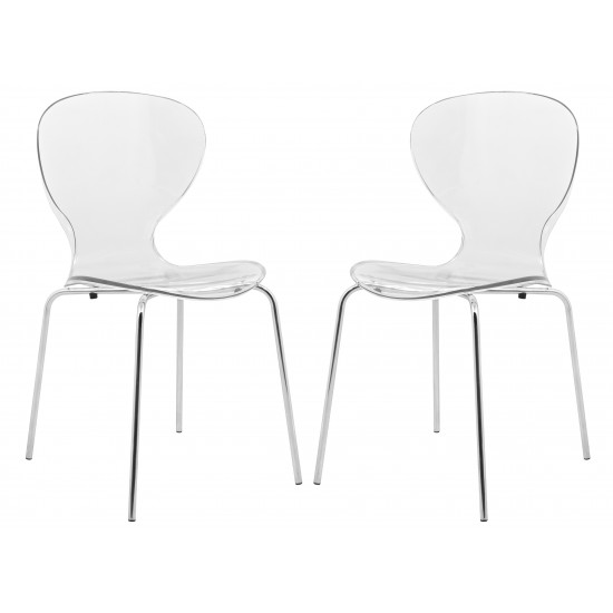 LeisureMod Modern Oyster Transparent Side Chair, Set of 2, Clear, OC17CL2