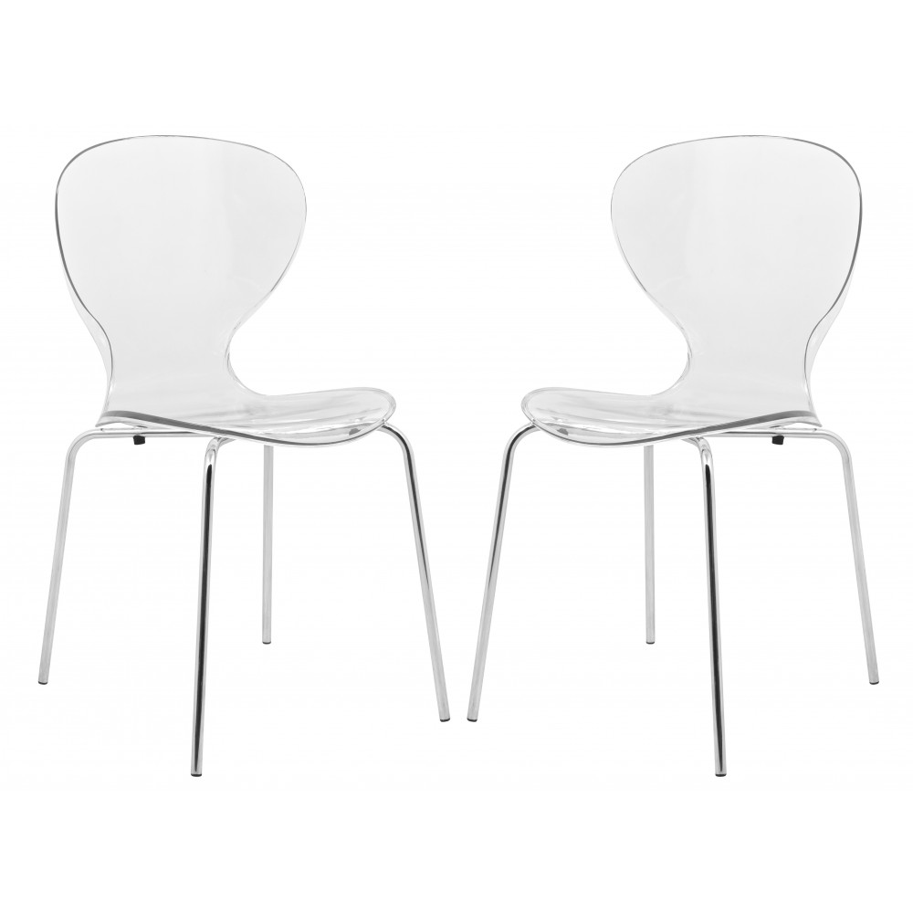 LeisureMod Modern Oyster Transparent Side Chair, Set of 2, Clear, OC17CL2