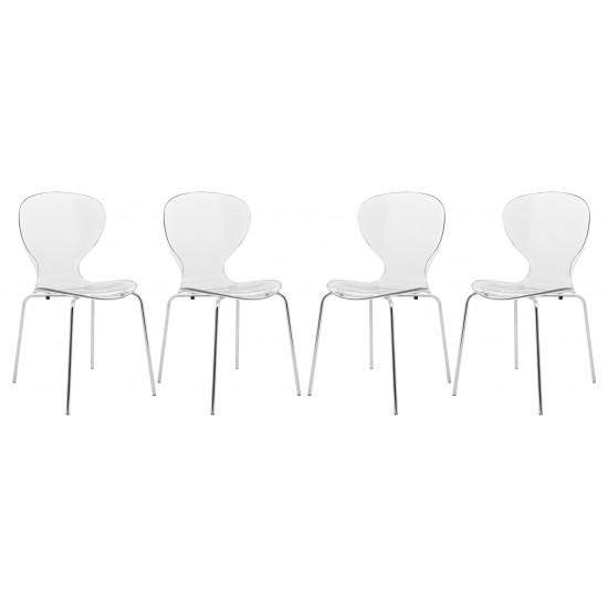 LeisureMod Modern Oyster Transparent Side Chair, Set of 4, Clear, OC17CL4