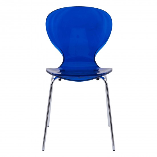 LeisureMod Modern Oyster Transparent Side Chair, Transparent Blue, OC17TBU