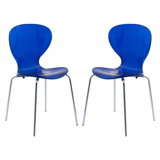 Modern Oyster Transparent Side Chair, Set of 2, Transparent Blue, OC17TBU2