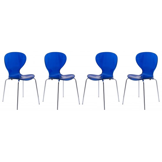 Modern Oyster Transparent Side Chair, Set of 4, Transparent Blue, OC17TBU4