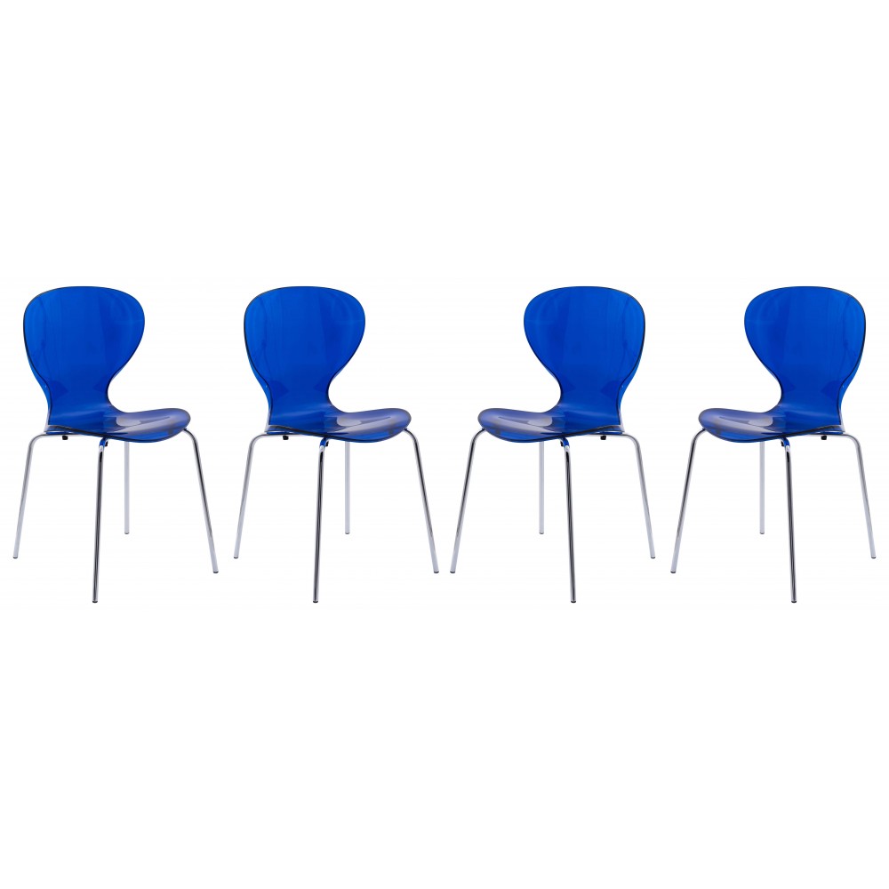 Modern Oyster Transparent Side Chair, Set of 4, Transparent Blue, OC17TBU4