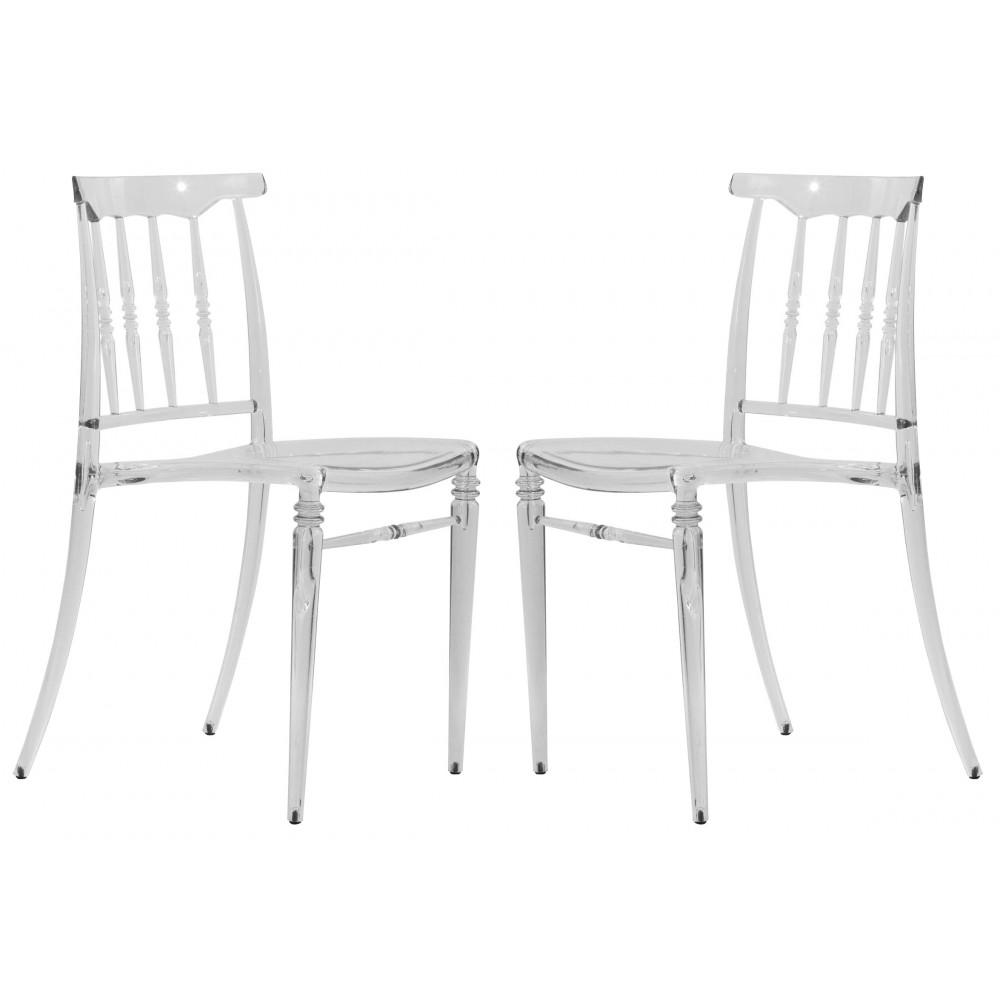 Spindle Transparent Modern Lucite Dining Chair in Clear Set of 2, Clear, SC19CL2