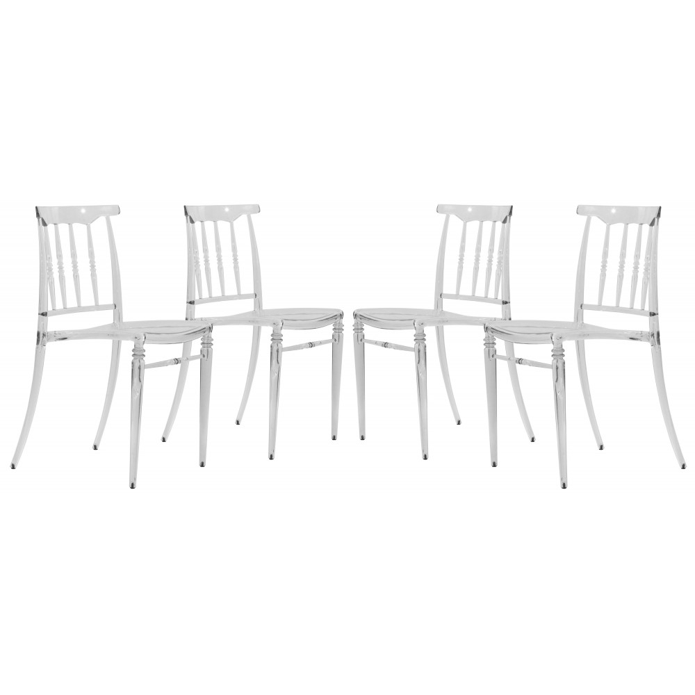 Spindle Transparent Modern Lucite Dining Chair in Clear Set of 4, Clear, SC19CL4