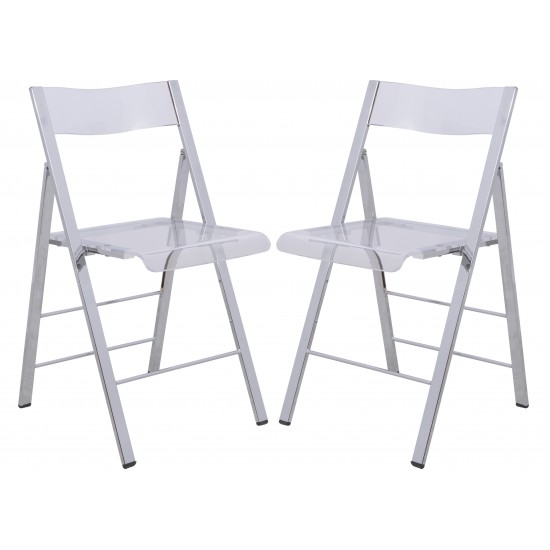 LeisureMod Menno Modern Acrylic Folding Chair, Set of 2, Clear, MF15CL2