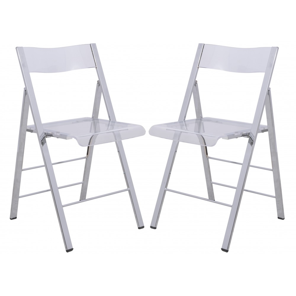 LeisureMod Menno Modern Acrylic Folding Chair, Set of 2, Clear, MF15CL2