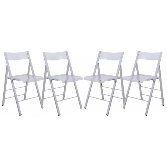 LeisureMod Menno Modern Acrylic Folding Chair, Set of 4, Clear, MF15CL4