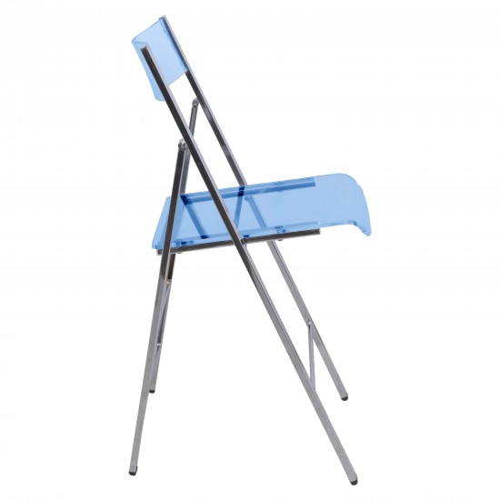 LeisureMod Menno Modern Acrylic Folding Chair, Blue, MF15TBU