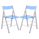LeisureMod Menno Modern Acrylic Folding Chair, Set of 2, Blue, MF15TBU2