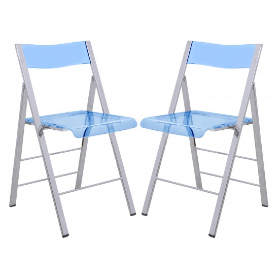 LeisureMod Menno Modern Acrylic Folding Chair, Set of 2, Blue, MF15TBU2